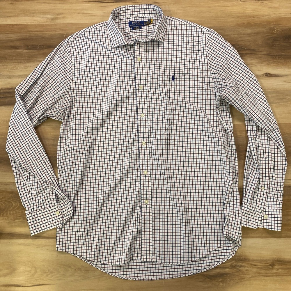 Polo Ralph Lauren Shirt XL Performance Grid Check Nylon Blend Classic Fit Multi